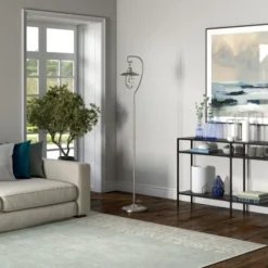 Bay Nautical Floor Lamp With Glass Shade In Brushed Nickel/Clear -office furniture sale 0cd4fc39bf5982e7919f8e67f44fb8cf5f