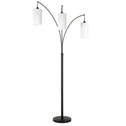 Aspen 3-Light Torchiere Floor Lamp With Fabric Shade In Blackened Bronze/White