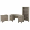 Bush Furniture Somerset 60W Office Desk With Lateral File Cabinet And 5 Shelf Bookcase In Ash Gray
