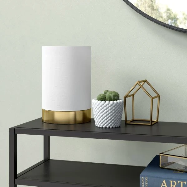 Piper 9" Tall Uplight Mini Lamp With Fabric Shade In Brass/White 5 Piper 9" Tall Uplight Mini Lamp With Fabric Shade In Brass/White - Image 5