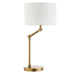 Lucas Height-Adjustable Table Lamp With Fabric Shade In Brushed Brass/White