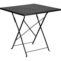 Oia Commercial Grade 28" Square Black Indoor-Outdoor Steel Folding Patio Table