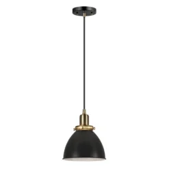 Madison 8" Wide Pendant With Metal Shade In Black/Brass/Black