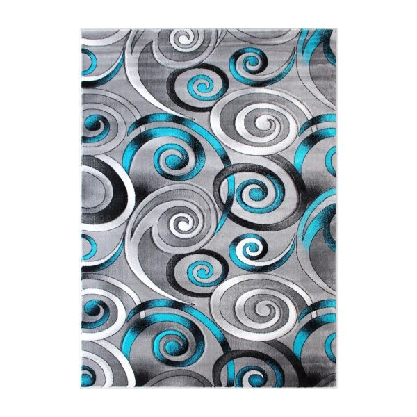 Masie Collection 8' X 10' Turquoise Swirl Olefin Area Rug With Jute Backing - Entryway, Living Room, Bedroom 2 Masie Collection 8' X 10' Turquoise Swirl Olefin Area Rug With Jute Backing - Entryway, Living Room, Bedroom - Image 2