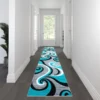 Athos Collection 3' X 16' Turquoise Abstract Area Rug - Olefin Rug With Jute Backing - Hallway, Entryway, Or Bedroom