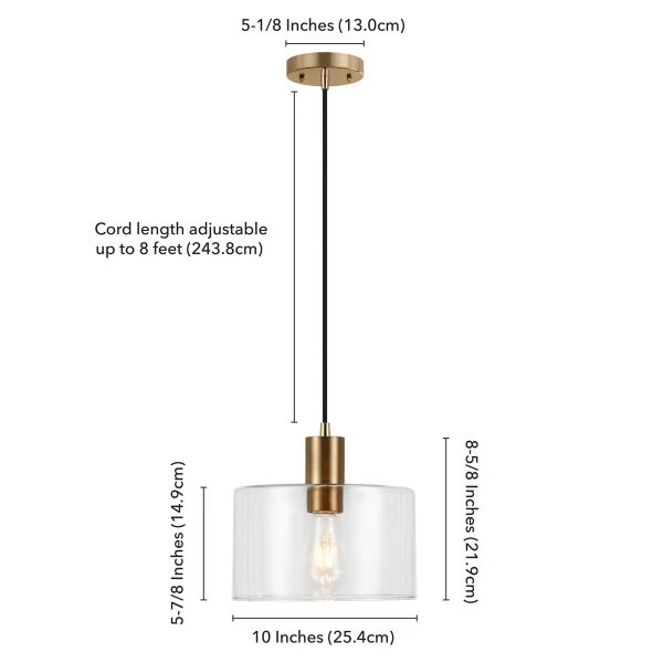 Henri 10" Wide Pendant With Glass Shade In Brass/Clear 8 Henri 10" Wide Pendant With Glass Shade In Brass/Clear - Image 8