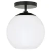 Bartlett 9" Wide Semi Flush Mount With Glass Shade In Matte Black/White Milk