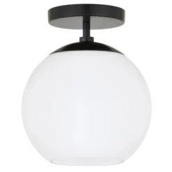 Bartlett 9" Wide Semi Flush Mount With Glass Shade In Matte Black/White Milk
