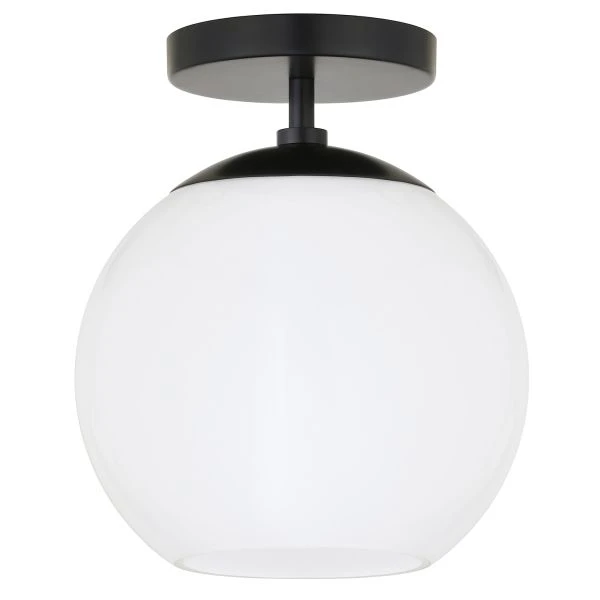 Bartlett 9" Wide Semi Flush Mount With Glass Shade In Matte Black/White Milk 1 Bartlett 9" Wide Semi Flush Mount With Glass Shade In Matte Black/White Milk