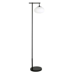 Blume 68" Tall Arc Floor Lamp With Glass Shade In Blackened Bronze/Milk White
