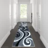 Athos Collection 3' X 10' Gray Abstract Area Rug - Olefin Rug With Jute Backing - Hallway, Entryway, Or Bedroom
