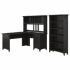 Bush Furniture Salinas 60W L Shaped Desk With Hutch And 5 Shelf Bookcase In Vintage Black