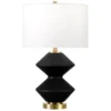 Caserta 22.75" Tall Double Gourd Lamp With Fabric Shade In Matte Black/Brass/White