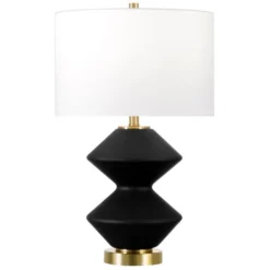 Caserta 22.75" Tall Double Gourd Lamp With Fabric Shade In Matte Black/Brass/White