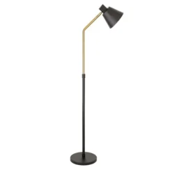 Elmer Two-Tone Floor Lamp With Metal Shade In Blackened Bronze/Brass/Blackened Bronze