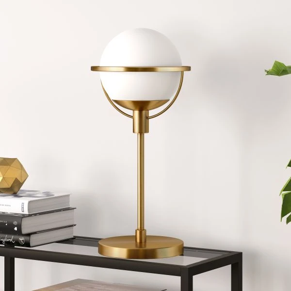 Cieonna 21" Tall Globe & Stem Table Lamp With Glass Shade In Brass/Clear 3 Cieonna 21" Tall Globe & Stem Table Lamp With Glass Shade In Brass/Clear - Image 3