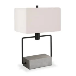 Holden 22.75" Tall Table Lamp With Fabric Shade In Concrete/Blackened Bronze/White