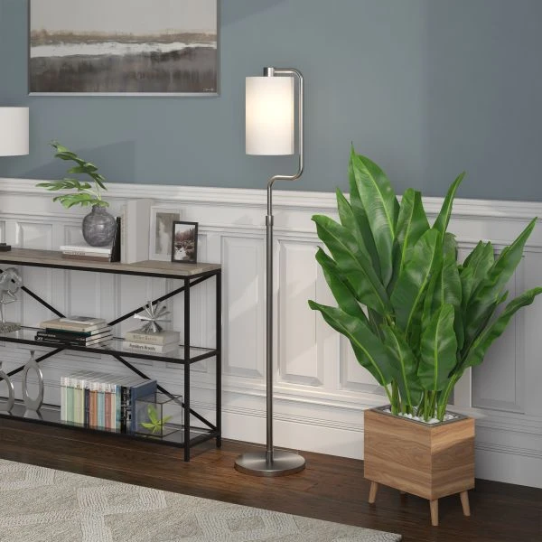 Rotolo 62" Tall Floor Lamp With Fabric Shade In Brushed Nickel/White 5 Rotolo 62" Tall Floor Lamp With Fabric Shade In Brushed Nickel/White - Image 5