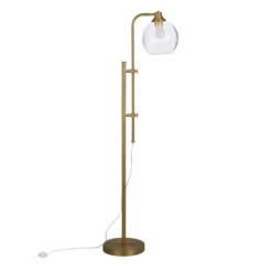 Antho Height-Adjustable Floor Lamp With Glass Shade In Brass/Seeded