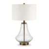 Lagos 23" Tall Table Lamp With Fabric Shade In Seeded Glass/Brushed Brass/White