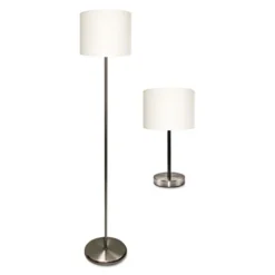 Ledu Slim Line Lamp Set, Table 12.63" High And Floor 61.5" High, Silver