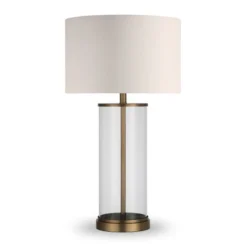 Rowan 28" Tall Table Lamp With Fabric Shade In Antique Brass/White