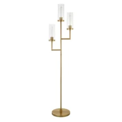 Basso 3-Light Torchiere Floor Lamp With Glass Shade In Brass/Clear