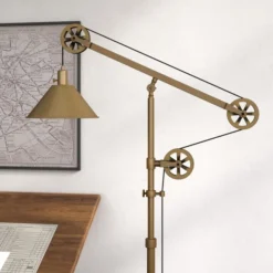 Descartes Pulley System Floor Lamp With Metal Shade In Antique Brass/Antique Brass -office furniture sale 135409520908cc8ed9198b60ffe6f6a765