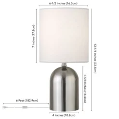 Talbot 13.25" Tall Mini Lamp With Fabric Shade In Brushed Nickel/White -office furniture sale 1364fee7c9b61cfa687a17d528ca4da606