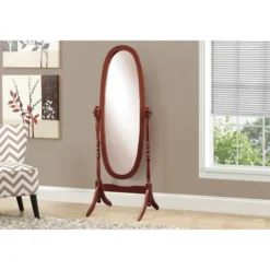 Monarch Specialties Mirror, Full Length, Standing, Floor, 60" Oval, Dressing, Bedroom, Walnut Wood, Traditional