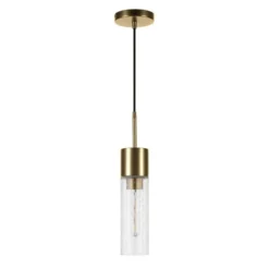 Lance 3.5" Wide Pendant With Glass Shade In Brass/Seeded