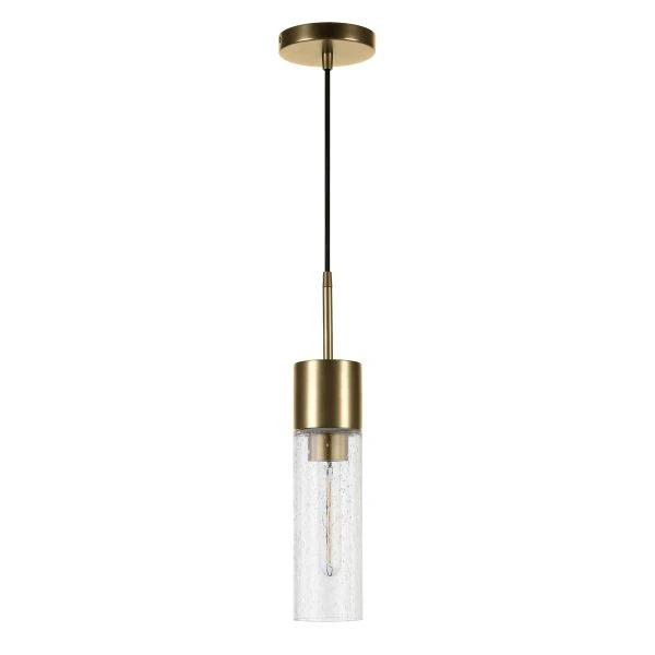 Lance 3.5" Wide Pendant With Glass Shade In Brass/Seeded 1 Lance 3.5" Wide Pendant With Glass Shade In Brass/Seeded
