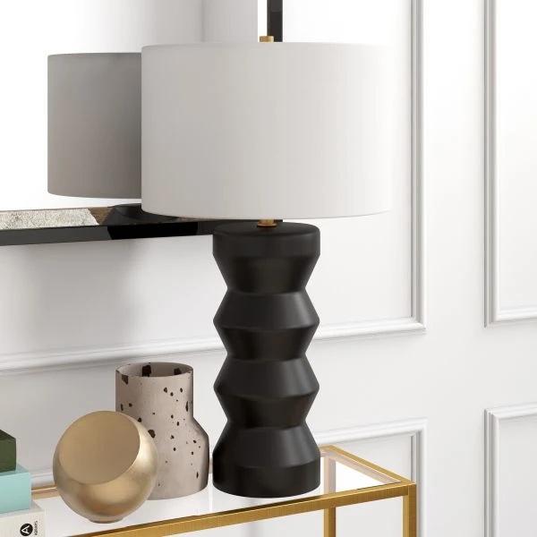 Carlin 28" Tall Ceramic Table Lamp With Fabric Shade In Matte Black/White 6 Carlin 28" Tall Ceramic Table Lamp With Fabric Shade In Matte Black/White - Image 6