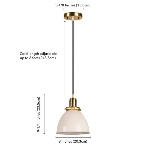 Madison 8" Wide Pendant With Metal Shade In Pearled White/Brass/Pearled White 5 Madison 8" Wide Pendant With Metal Shade In Pearled White/Brass/Pearled White - Image 5