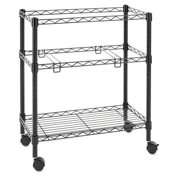 Alera Two-Tier File Cart For Front-to-Back + Side-to-Side Filing, Metal, 1 Shelf, 3 Bins, 26" X 14" X 29.5", Black 2 Alera Two-Tier File Cart For Front-to-Back + Side-to-Side Filing, Metal, 1 Shelf, 3 Bins, 26" X 14" X 29.5", Black - Image 2