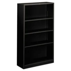 HON Metal Bookcase, Four-Shelf, 34.5w X 12.63d X 59h, Black