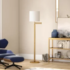 Moby Swing Arm Floor Lamp With Fabric Drum Shade In Brass/White 11 Moby Swing Arm Floor Lamp With Fabric Drum Shade In Brass/White -office furniture sale 13fb8ff0e33deaf37e0088dfb591f86e47