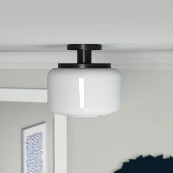 Tatum 11" Wide Semi Flush Mount With Glass Shade In Blackened Bronze/White 4 Tatum 11" Wide Semi Flush Mount With Glass Shade In Blackened Bronze/White - Image 4