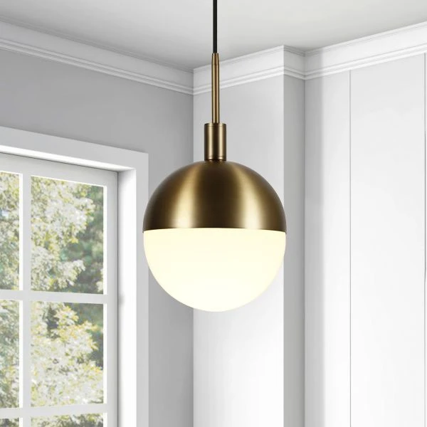 Orb 10" Wide Large Pendant With Glass Shade In Brass/White Milk 7 Orb 10" Wide Large Pendant With Glass Shade In Brass/White Milk - Image 7