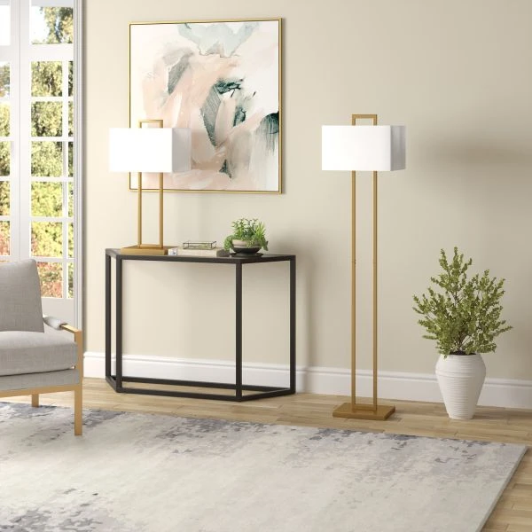 Adair 68" Tall Floor Lamp With Fabric Shade In Brass/White 5 Adair 68" Tall Floor Lamp With Fabric Shade In Brass/White - Image 5