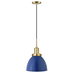 Madison 12" Wide Pendant With Metal Shade In Blue/Brass/Blue