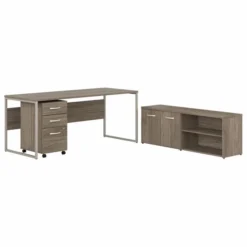 Bush Business Furniture Hybrid 72W X 30D Computer Table Desk With Storage And Mobile File Cabinet In Modern Hickory