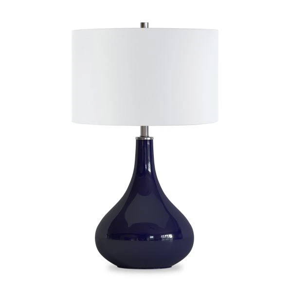 Mirabella 25.5" Tall Table Lamp With Fabric Shade In Navy Blue Glass/White 1 Mirabella 25.5" Tall Table Lamp With Fabric Shade In Navy Blue Glass/White