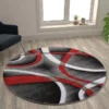 Atlan Collection 5' X 5' Red Round Abstract Area Rug - Olefin Rug With Jute Backing - Entryway, Living Room Or Bedroom