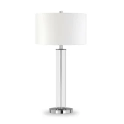 Harlow 29" Tall Table Lamp With Fabric Shade In Clear Glass/Polished Nickel/White