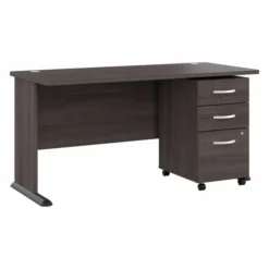 Bush Business Furniture Studio A 60W Computer Desk With 3 Drawer Mobile File Cabinet In Storm Gray