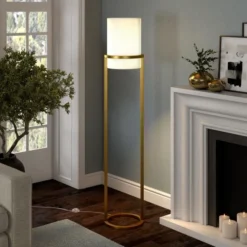 Casimir 62" Tall Floor Lamp With Fabric Shade In Brass/White -office furniture sale 159e46da9c9a459bc99623a96f1e84d992