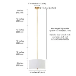 Ellis 16" Wide Pendant With Fabric Shade In Brass/White -office furniture sale 15add269a275a3774d3f280aa46e3db071