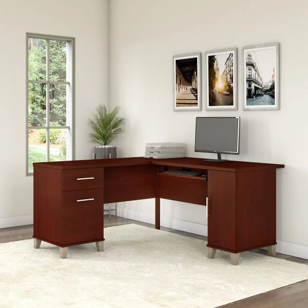 Bush Furniture Somerset 60W L Shaped Desk With Storage In Hansen Cherry 2 Bush Furniture Somerset 60W L Shaped Desk With Storage In Hansen Cherry - Image 2