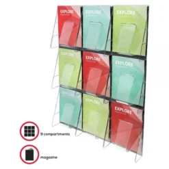 Deflecto Stand-Tall 9-Bin Wall-Mount Literature Rack, Mag, 27.5w X 3.38d X 35.63h, Clear/Black -office furniture sale 15f2414a60060c13b8008b4370cffa39f8